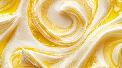 Lemon ice cream texture in macro, top view