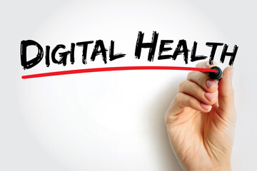 Digital health - digital care programs, technologies with health, healthcare, living, and society to enhance the efficiency of healthcare delivery, text quote concept background