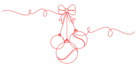 Christmas balls with red line art style. illustration vector with transparent background.