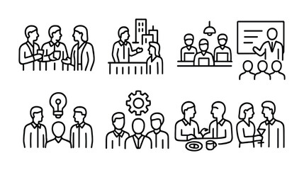 Business meeting concepts and team collaboration design elements
