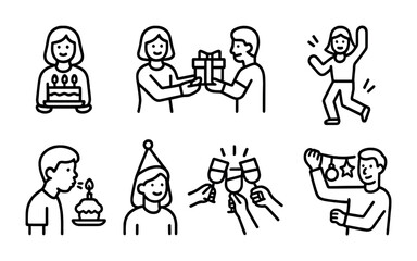 Fototapeta premium Celebratory moments and gift exchange - birthday and party illustrations