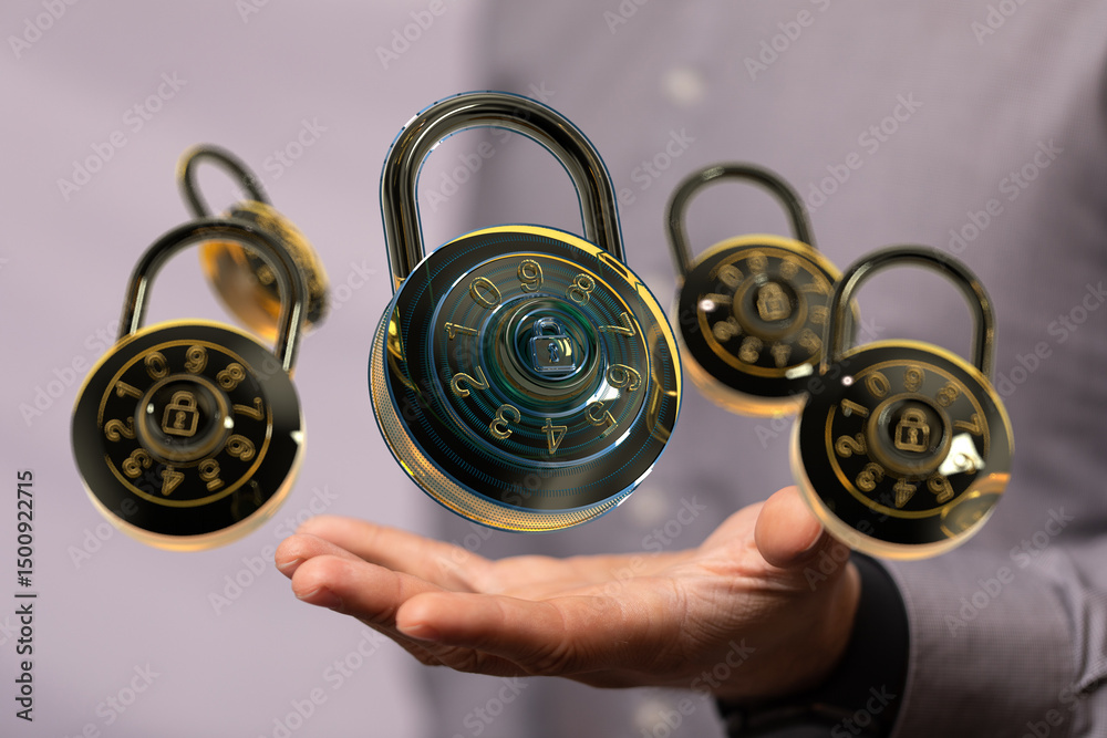Poster High-quality image of combination locks, ideal for illustrating data protection and cybersecurity concepts.