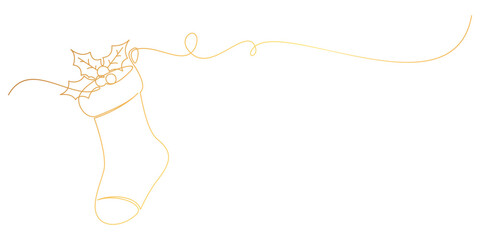 Christmas sock with gold line art style. illustration vector with transparent background.