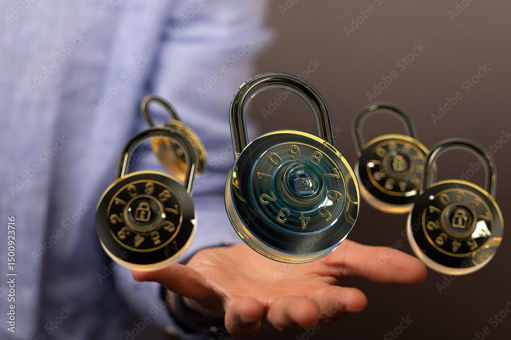 Poster Secure your data.  Image of combination locks symbolizing digital security and protection.