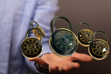 Secure your data.  Image of combination locks symbolizing digital security and protection.