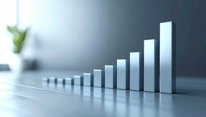 Silver bar graph rising on table, suggesting growth, success, and advancement