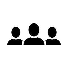 Group of people or group of users. 3 People solid icon, persons glyph symbol, group linear pictogram isolated