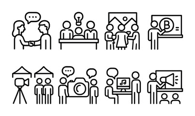 Business and media collaboration icons for creative projects