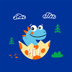 dino new born in the jungle hand drawn illustration vector