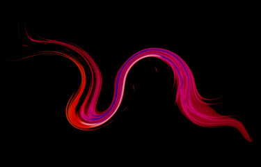 a glowing, abstract purple, white and red,  light trail with a smooth, flowing motion set against a black background