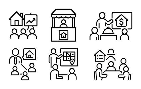 Real estate business icons for presentations and marketing materials