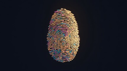 Ornate fingerprint detail rendered in gold and blue lines against dark backdrop