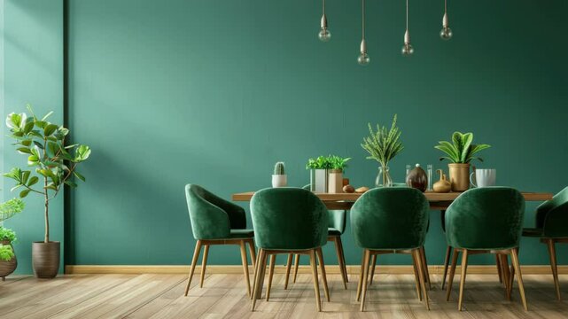 Elegant green dining room ambiance with natural light and chic decor elements