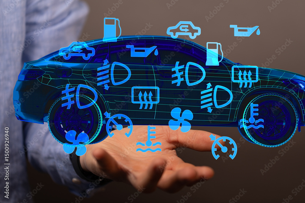 Poster innovative car diagnostics. see your car's status with helpful visual indicators.