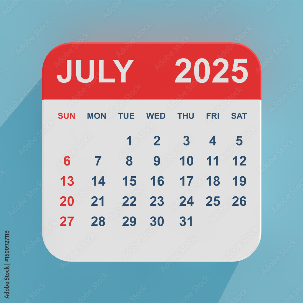 Poster flat icon calendar july 2025. 3d rendering