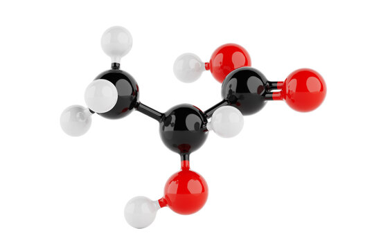 Chemical Science Concept. Colorful Lactic Acid Molecular Structure Model With Atoms Connected By Bonds. 3d Rendering