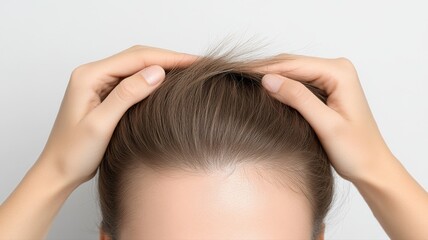 Hands Touching Healthy Hair, Hair Care and Growth Concept hair hands touching hair care scalp woman