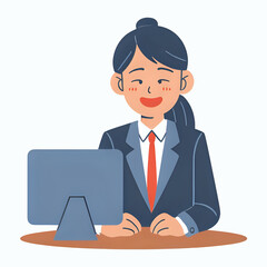 a women wearing formal suites and working at office in front of monitor PC/Laptop