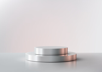 minimalist stainless steel podium display stand modern round tiered luxury showcase product reflective elegant sleek