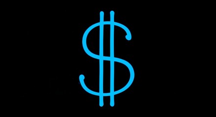Obraz premium Drawn Dollar Sign Finance Concept - A hand-drawn blue dollar sign on a black background symbolizes finance, money, wealth, investment, and economics. Simple yet impactful