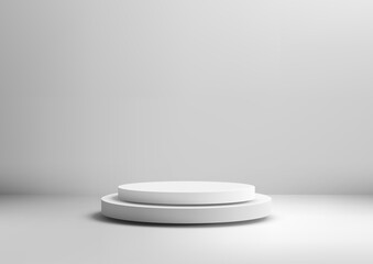 minimalist white round podium 3d two tiered display stand mockup for product showcase modern clean design