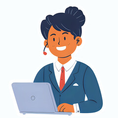 flat illustration of costumer service working in front of monitor PC or Laptop