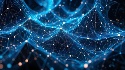 Abstract Blue Network Interconnected Nodes and Glowing Connections