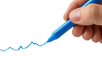 Closeup of hand drawing wavy blue line with marker