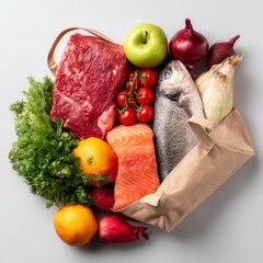 "Brown Paper Bag Overflowing with Fresh Ingredients for a Balanced Diet"