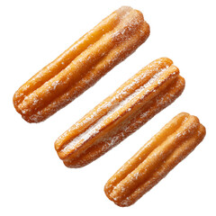 Sweets churros flying isolated on white background. Churros falling isolated.