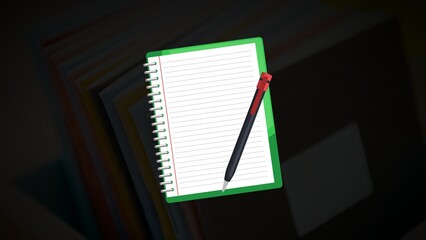 notebook and pen on black background