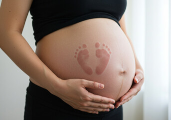 Baby Footprint on Pregnant Belly, Fetal Movement Bump Photo, Visible Kick Mark on Maternity Stomach, Pregnant Belly with Baby Kick Shape, Korean Pregnancy Belly Detail
