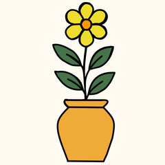 Cute yellow flower illustration with rounded petals in a brown pot. Perfect for posters, greeting cards, background, and decorative elements.