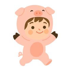 Little Girl Wearing Pig Suit