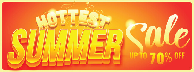 3d hottest summer sale in red hot and shinny text clean modern concept. summer sale banner template vector illustration