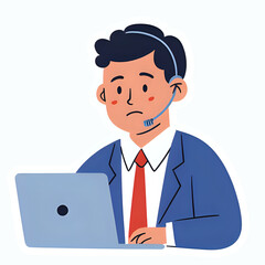 flat illustration of costumer service working in front of monitor PC or Laptop