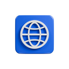 3D Render of a Blue Square with a White Globe Icon