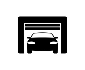 Garage icon. Black silhouette. Front view. Garage automatic gates illustration on transparent background. 
