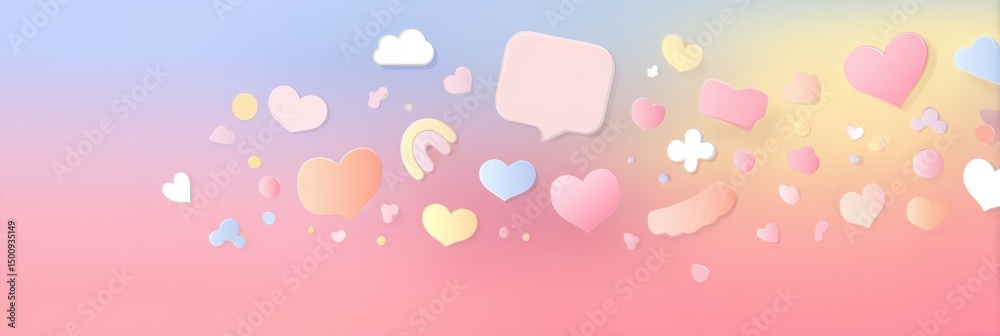 Aufkleber floating love-themed stickers over a pastel gradient background create a whimsical atmosphere perfec