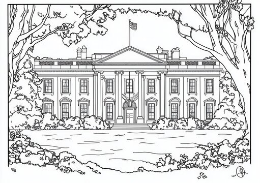 Ilustraci&oacute;n monocrom&aacute;tica de la Casa Blanca