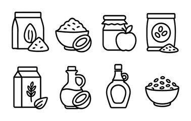Minimalist icons of organic food products for packaging design