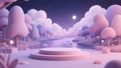 Whimsical Pastel Dreamscape with Cartoon Trees and Clouds