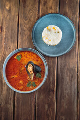 Delicious soup with meat and sauce