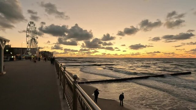 sandy beach on the embankment of Zelenogradsk