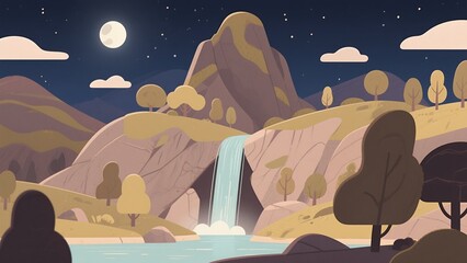 Whimsical Pastel Dreamscape with Cartoon Trees and Clouds