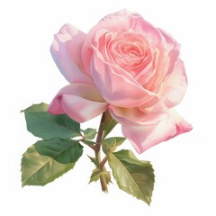 Obraz premium Pink Rose in Bloom: The delicate beauty of a pink rose in full bloom, showcasing its soft petals and vibrant green foliage, perfect for adding a touch of elegance.