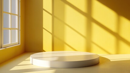 Minimalist yellow room white round display platform