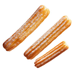 Sweets churros flying isolated on white background. Churros falling isolated.