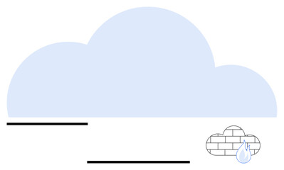 Large cloud with smaller brick-patterned cloud and water droplet symbolizing data security and protection. Ideal for technology, storage, security, privacy, infrastructure, innovation, simple landing