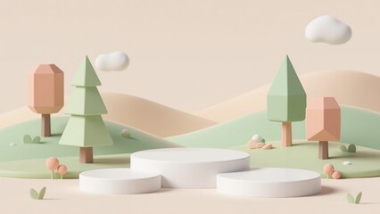 Whimsical Pastel Dreamscape with Cartoon Trees and Clouds